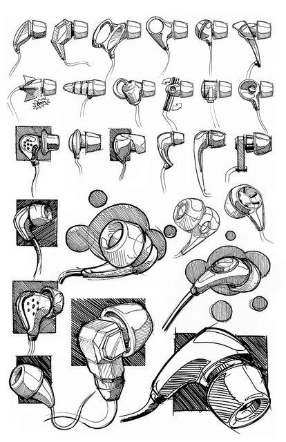 Headphones Design Sketch, Product Concept Sketch, Headphones Concept Art, Earphones Sketch, Graphic Design Sketches, Product Design Sketch Concept, Headphones Sketch, Earbuds Design, Headphone Sketch