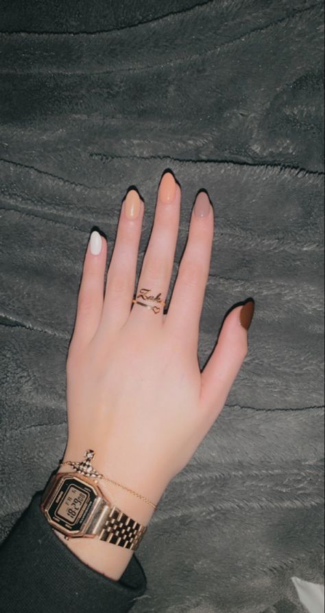 Gold Casio Watch, Nails Cream, Jewlery Rings, Clear Skin Face, Winter Nails Acrylic, Cream Nails, Name Ring, Name Rings, Nails Acrylic