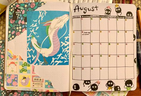 Studio Ghibli Bullet Journal, Studio Ghibli Calendar, Journal Pictures, Journal 2024, Diy Planner Notebook, Bullet Journal Ideas Templates, Page Decoration, School Calendar, Bullet Journal Notebook