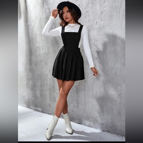 Cute Flared Dress, Regular Fit Crisscross Back Size M/L 34” Length 29” Waist 97% Polyester 3% Elastane Smoke Free Home Grunge Alternative Fashion, Black Dungaree, Corduroy Pinafore Dress, Corduroy Overall, Corduroy Overall Dress, Dungaree Dress, Clean Body, Belted Shirt Dress, Summer Dress Outfits