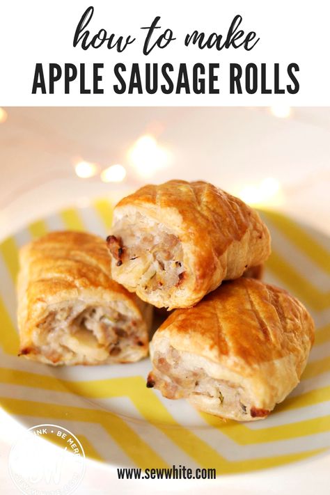 With this easy pork and apple sausage rolls recipe, you can create delicious mini pork sausage rolls in less than 30 minutes. My sausage roll recipe only needs 4 ingredients and makes tasty bite-size party food. Make these ahead of time or freeze for later. Pork and apple go so well together and mixing in apples to the sausage rolls is an absolute treat. Pork And Apple Sauce, Apple Recipes Dinner, Pork Sausage Rolls, Sausage Roll Recipe, Pork Sausage Recipes, Homemade Sausage Rolls, Sausage Rolls Recipe, Best Lunch Recipes, Apple Pork