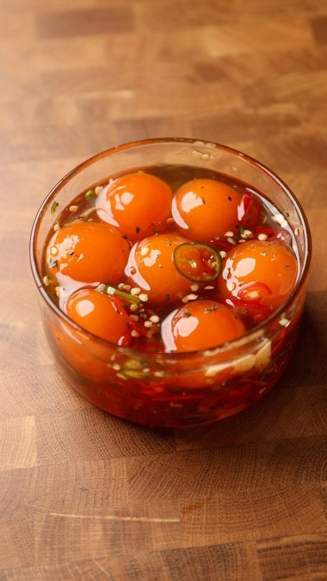 These Hot Honey Cured Egg Yolks were 1 of 2 experiments I did with some egg yolks recently and I am pleased to say they worked out… | Instagram Hot Honey Cured Egg Yolks, Hot Sauce Cured Egg Yolk, Honey Cured Egg Yolks, Cured Egg Yolk Recipes, Soy Cured Egg Yolk, Recently Viewed By Me, Fermented Eggs, Honey Eggs, Hosting Recipes