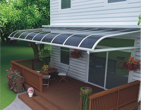 aluminum frame with polycarbonate sheet roof canopy, contact us for more information Balcony Roof Design, Balcony Canopy, Outdoor Window Awnings, Awning Roof, Polycarbonate Roof Panels, Diy Awning, Polycarbonate Roof, House Roof Design, Rooftop Terrace Design