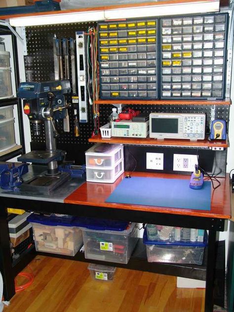 Electronics Workspace, Electronics Lab Workbenches, Electronics Workbench, Electronics Organization Storage, Electronic Workbench, Electronics Workshop, Electronics Storage, Diy Workbench, Workbench Plans