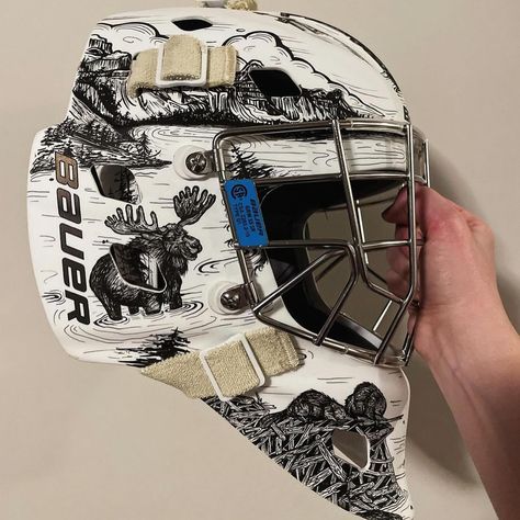 Goalie Masks (@goaliemasks101) • Instagram photos and videos Black And White Vibes, Detailed Sketches, Goalie Gear, Hockey Gear, Hockey Season, Goalie Mask, Mask Art, Mask Template, Hockey Equipment