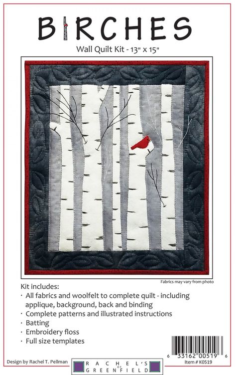 Birches Wall Quilt Pattern - 633162205190 Wall Quilt Patterns, Christmas Tree Quilt, First Class Stamp, Gray Sky, Hanging Quilts, Keepsake Quilting, Leaf Border, Tree Quilt, Birch Trees