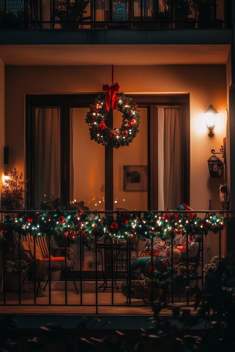 17 Easy Small Apartment Christmas Balcony Decor Ideas Balcony Decor For Christmas, Veranda Christmas Decor, Christmas Decoration Balcony, Xmas Balcony Decoration, Christmas Lights Balcony Apartment, Christmas Decor Ideas For Apartments Balcony, Apartment Patio Christmas Decor Ideas, Apartment Balcony Christmas Decor, Apartment Balcony Decorating Christmas