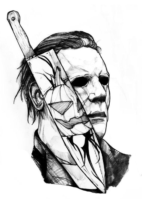 Michael Myers Drawing, Michael Myers Art, Horror Movie Tattoos, Scary Drawings, Armband Tattoos, Horror Drawing, Movie Tattoos, Creepy Drawings, Scary Tattoos