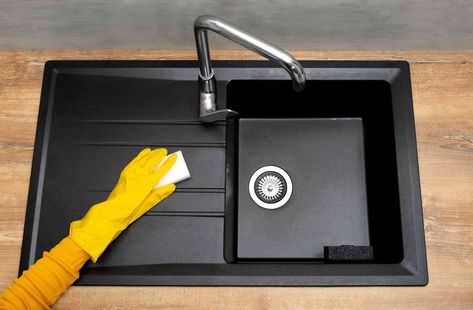 Black composite sinks are durable and stylish, but to keep yours in great shape for years, you'll need to clean it with the proper solution and materials. Homemade Drain Cleaner, Composite Kitchen Sinks, Composite Sinks, Quartz Sink, Clean Kitchen Sink, Composite Sink, Black Kitchen Sink, Mudroom Ideas, Black Sink