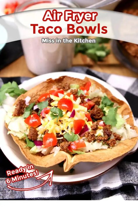 Air Fryer Taco Bowls, Top Dinner Recipes, Taco Bowl Recipe, Taco Salad Bowls, Tuesday Recipes, Taco Bowl, Air Fryer Oven Recipes, Favorite Dinner, Taco Bowls