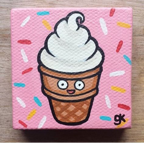 Cute Cartoon Food, Ice Cream Painting, Food Paintings, Kids Canvas Painting, Kids Canvas Art, Cartoon Food, Small Canvas Paintings, Happy Food, Simple Canvas Paintings