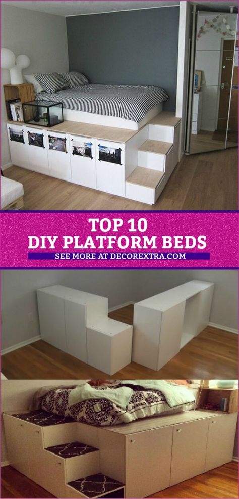 DIY Platform Beds, Platform Bed DIY Ideas #diy #bedroomideas #platformbed Bedroom Storage For Small Rooms, Kids Platform Bed, Diy Platform Bed, Diy Lampe, Bed Platform, Cute Dorm Rooms, Platform Bed With Storage, Platform Beds, Bed Frame With Storage