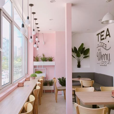 Boba Tea Shop Aesthetic Interior, Boba Shop Interior Design, Boba Cafe Interior, Boba Restaurant, Aesthetic Boba Shop, Boba Tea Shop Interior Design, Boba Shop Design, Pink Cafe Interior, Boba Shop Interior