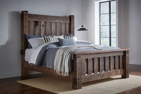 Houston Bed Rustic Lodge Bedroom, Rustic Bedroom Furniture Sets, Queen Bed Dimensions, Cabin Bedrooms, Construction Bedroom, Bed Frame Ideas, Rustic Bedroom Furniture, Country Style Bedroom, High Headboard