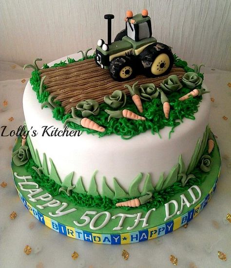 Gone farming - cake by LollysKitchen - CakesDecor Farming Cake, Farmer Birthday Cake, 70th Birthday Cake Ideas, Tractor Birthday Cakes, Farm Birthday Cakes, Cake Design For Men, Tractor Cake, Cakes Decorating, 70th Birthday Cake