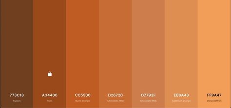 #Coolers #Russet 773C18, #Rust A34400, #Burnt Orange CC5500, #Chocolate Web D26720, #Chocolate Web D7793F, #Cadmium Orange EB8A43, #Deep Saffron FF9A47 Cadmium Orange, Color Analysis, Rust Orange, Warm Autumn, Girl Falling, Coolers, Burnt Orange, Color Palette, Pergola