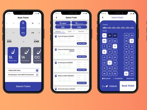 Train Ticket Booking App UI by Arun o v Bus App, Train Ticket Booking, Train Ticket, Mobile App Design Inspiration, Train Book, Days Challenge, Booking App, Ui Design Website, Air India