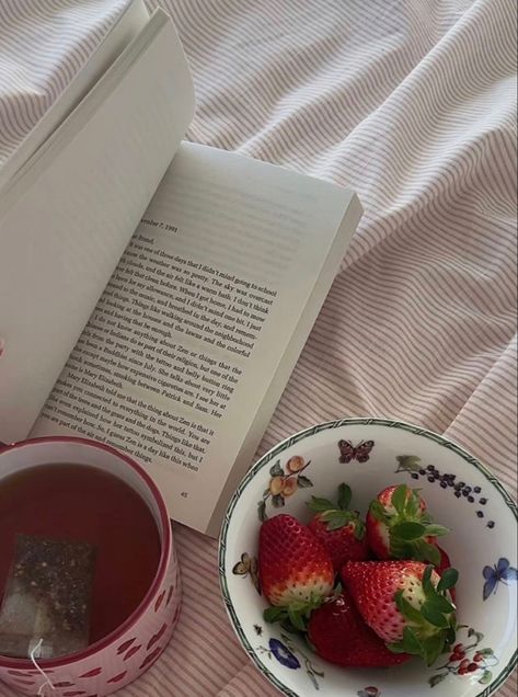 berries and books🌷 Feels Like Summer, A Cup Of Tea, Living Life, Cup Of Tea, Strawberry Shortcake, Book Aesthetic, Girly Things, Dream Life, Strawberries