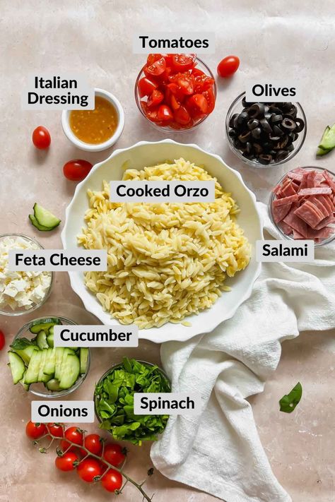 Orzo Greek Pasta Salad, Italian Orzo Pasta Salad, Summer Orzo Salad Recipes, Orzo Recipes Salad, Cold Orzo Pasta Salad, Orzo Spinach Salad, Italian Orzo Salad, Orzo Chicken Salad, Orzo Salad Recipes Cold