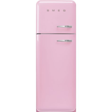 Refrigerator Pink FAB30LPK5 | Smeg.com Pink Smeg, Pink Refrigerator, Retro Kitchen Appliances, Vegetable Drawer, Retro Refrigerator, Smeg Appliances, Retro Appliances, Fridge Shelves, Freestanding Fridge