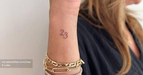 Tattoo of the number "23" located on the wrist. Number 23 Tattoo, 23 Tattoo, Mark 10 9, Hair Stenciling, Number Tattoos, Tattoo Arm, Tattoo Cover-up, Tattoo Meaning, Cover Up Tattoos