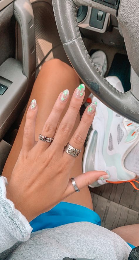 Green Star Nails, Nail Inspired, Summer Nails 2023, Star Nail Designs, Benson Boone, Turquoise Nails, Green Nail Designs, Nails Green, Glamour Nails