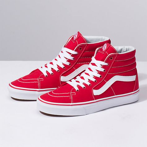 Vans Shoes High Tops, Red Keds, Tenis Vans, Vans Era, Ideas For Christmas, Sk8 Hi, Vans High Top Sneaker, Leather Shoes Woman, Vans Sk8