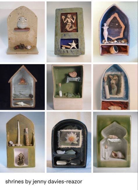 Ceramic Shrine Ideas, Ceramic Altar Shelf, Air Dry Clay Shelf, Clay Shelves, Clay Shrine, Ceramic Shrine, Clay Altar, Ceramic Shelves, Ceramic Altar