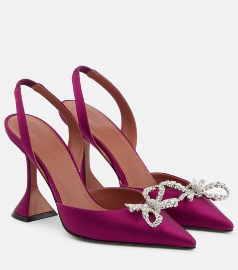 Amina Muaddi Rosie, Magenta Heels, Amina Muaddi Heels, Amina Muaddi Shoes, Pink Pumps, Amina Muaddi, Satin Slip, Court Shoes, Slingback Pump