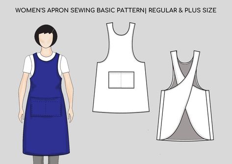 Cross Back Apron Pattern, Technical Sketch, Apron Pattern Free, Linen Dress Pattern, Apron Sewing, Cross Back Apron, Apron For Women, Apron Pattern, Apron Sewing Pattern