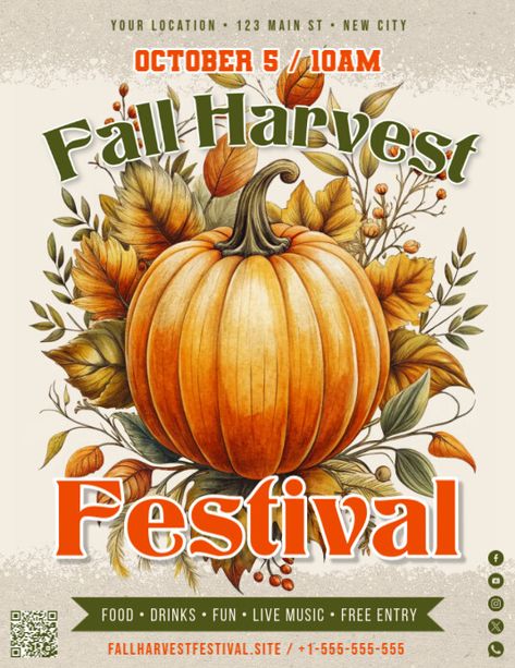 Fall Harvest Festival Flyer Church Halloween, Linkedin Background Image, Linkedin Background, Kindle Book Cover, Festival Flyer, Campaign Posters, Etsy Banner, Blog Header, Event Promotion