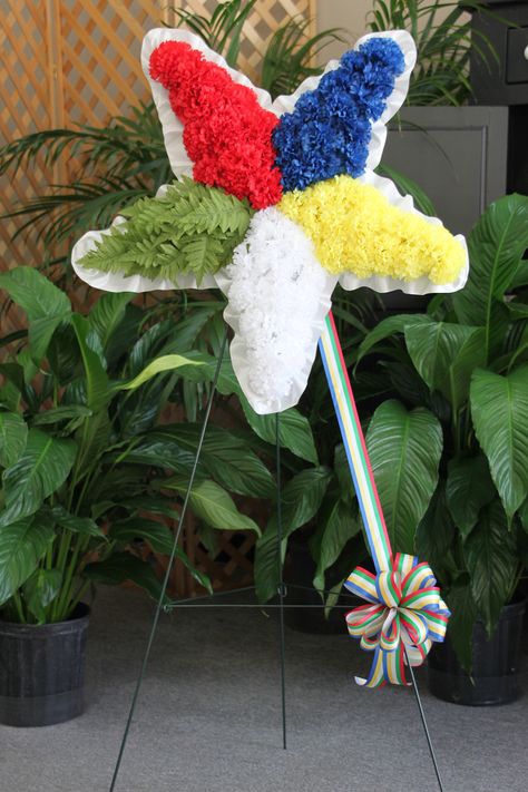 This arrangement was made for the funeral for an Order of the Eastern Star member. We are honored to work with a  local OSE chapter. #OES Eastern Star Order Of, Eastern Star Tattoo, Prince Hall Eastern Star, Light Bearer, Order Of Eastern Star, Star Wreath, Casket Sprays, Order Of The Eastern Star, Walk In The Light