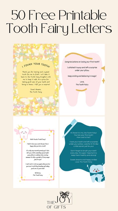 Make the next Tooth Fairy visit extra special for your child by using one of these free Tooth Fairy letter printables from The Joy of Gifts! They are written from the Tooth Fairy to your child, celebrating their lost tooth! You can also get free Tooth Fairy certificates, Tooth Fairy reports, and even Tooth Fairy door hangers to make sure she stops by your child's room! Message From Tooth Fairy, Letters From Tooth Fairy, Second Tooth Fairy Letter, Note From The Tooth Fairy, Note From Tooth Fairy First Tooth, Last Tooth Fairy Visit Letter, Letters From The Tooth Fairy, Tooth Fairy Forgot To Come Letter, Printable Tooth Fairy Letter