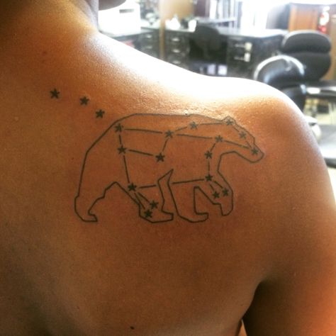 Ursa Major tattoo Simple Mama Bear Tattoo, Big Bear Constellation Tattoo, Ursa Minor Tattoo, Ursa Major And Minor Tattoo, Ursa Major Tattoo Minimalist, Ursa Major Tattoo, Ursa Major Constellation Tattoo, Alaska Tattoo, Polar Bear Tattoo