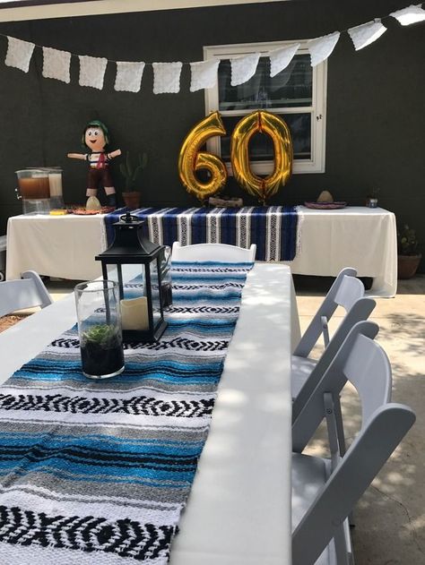 Decorated this Mexican fiesta for dad's 60th Birthday party. Wanted a simple and classic look just like dad. Fiesta Party For Men, Mexican Party Ideas For Men, Mexican Party Decorations For Men, Fiesta Theme Party For Men, Dad 50th Birthday Ideas, Mexican Party For Men, Dad Birthday Party Ideas, 60th Birthday Ideas For Dad, Mexican Birthday Parties