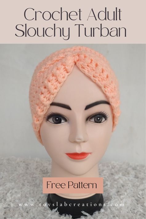 This crochet adult Turban hat is suitable for adults with long hair. It makes use of simple crochet stitches and which makes it an easy crochet project that can be done while watching nexflix. Watch to make yours! #freecrochetpattern #freepattern #crochetadulthat #crochetforadult #crochetslouchyturban #crochetturban Crochet Slouchy Beanie Pattern Free, Crochet Slouchy Hat Free Pattern, Turban Pattern, Crochet Slouchy Beanie Pattern, Slouchy Beanie Pattern, Beanie Pattern Free, Crochet Turban, Crochet Adult Hat, Crochet Slouchy Beanie