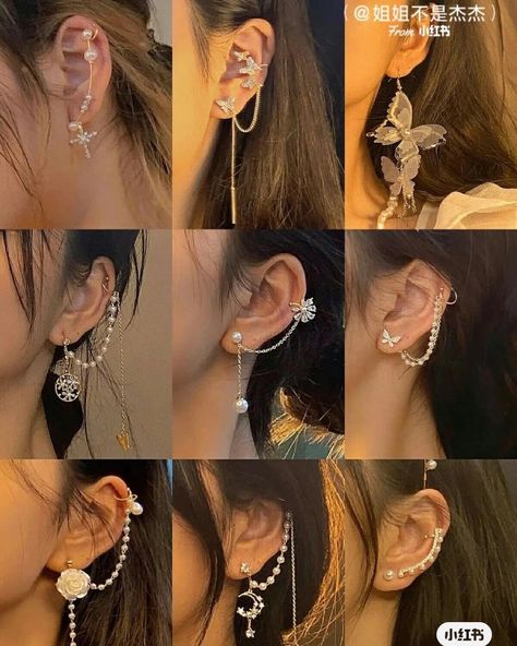 Chinese Lamp, Pendulum Earrings, Hand Jewelry Rings, Ear Cuff Chain, Earring Cuff Chain, Fancy Accessories, Cool Ear Piercings, Princess Jewelry, Jewelry Accessories Ideas