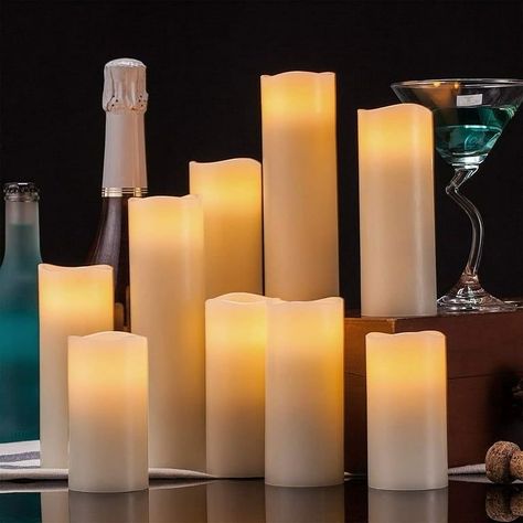 LED pillars candles are available in large quantities for rent @jasondavidsrentals #candles #led Pine Tea, Ivory Pillar Candles, Flameless Candle Set, Decorative Columns, Ivory Candles, Led Candle Decor, Battery Candles, Led Pillar Candle, Warm Color Palette