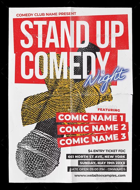 Stand Up Comedy Show Poster Template, Print Templates | GraphicRiver Stand Up Poster Design, Frame Poster Design, Comedy Night Decorations Ideas, Promo Poster Design, Comedy Show Design, Comedy Poster Design, Comedy Poster, Comedy Show Poster Design, Comedy Show Poster