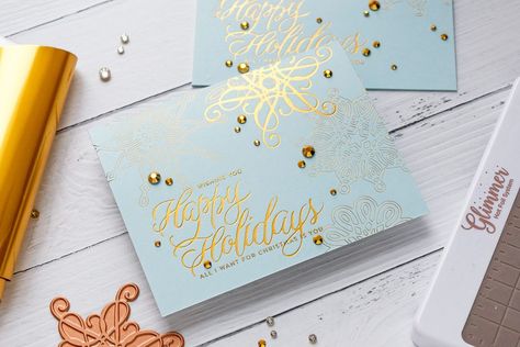 Spellbinders | Foil Stamped Christmas Cards. Video (Blog Hop + Giveaway) – Yana Smakula Classic Plates, Glimmer Hot Foil, Gratitude Cards, Stamped Christmas Cards, Hot Foil Stamping, Pretty Pink Posh, Scrapbooking Album, Spring Cards, Foil Cards