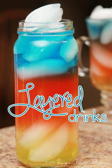 Fun, festive, and easy layered drinks (non alcoholic) Kids Drinks, Virgin Drinks, Alcohol Beverages, Layered Drinks, Mezcal Cocktails, Cocktail Ideas, Alcoholic Cocktails, Kid Drinks, Pretty Drinks