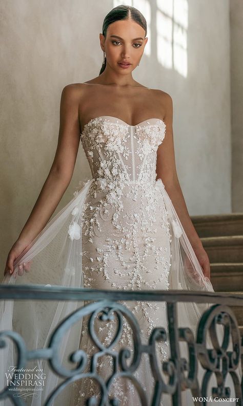 wona atelier 2023 bridal strapless sweetheart neckline fully embellished sheath wedding dress a line overskirt chapel train (5) fv -- Atelier by WONÁ 2023 Wedding Dresses | Wedding Inspirasi #wedding #weddings #bridal #weddingdress #weddingdresses #bride #fashion #collection:Atelier #label:WONÁ #week:082023 #year:2023 ~ Wedding Overskirt, Jazz Wedding, Detailed Wedding Dress, Wona Concept, Wedding Dress Detachable Skirt, Tulle Overskirt, Feminine Wedding, Wedding Dresses Corset, Dream Wedding Ideas Dresses