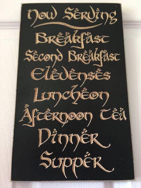 Engraved Hobbit Daily Meals CNC Carved Sign The Hobbit & Rivendell Decor, Subtle Nerd Decor, Hobbit Bedroom, Lotr Room, Hobbit Kitchen, Hobbit Decor, Geek Chic Decor, Lord Of The Rings Decor, Hobbit House Interior