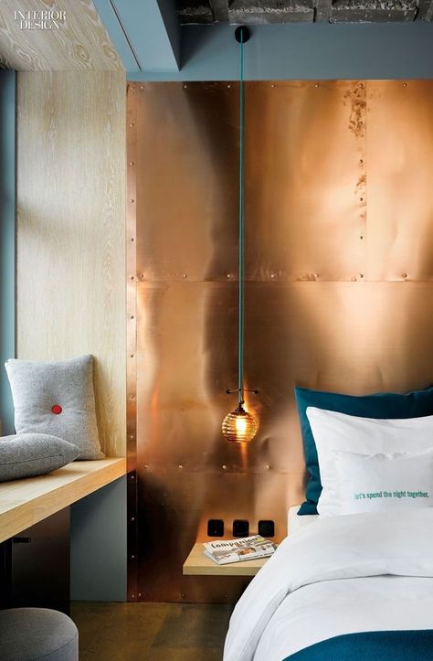 Creative Headboard, Copper Wallpaper, Berlin Hotel, Copper Decor, Hotel Apartment, Copper Wall, Design Del Prodotto, Design Industrial, Hotel Design