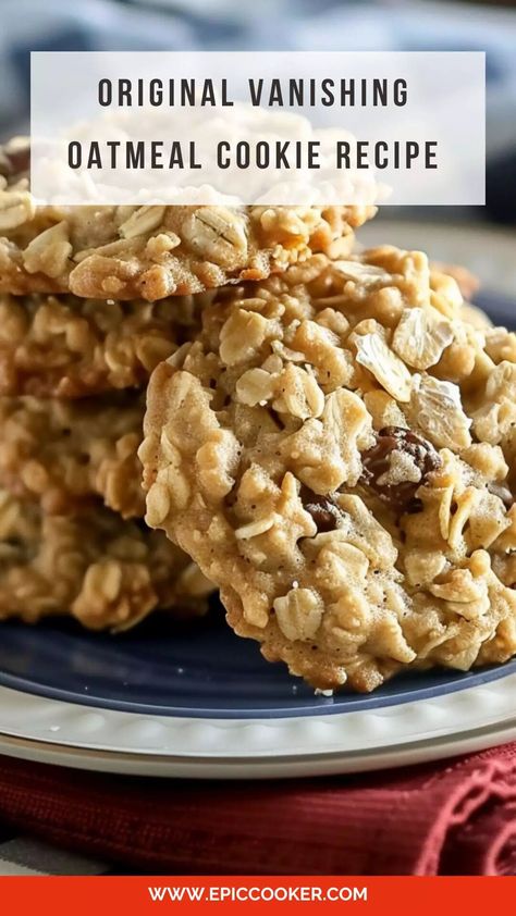 Original Vanishing Oatmeal Cookie Recipe – Epic Cooker Vanishing Oatmeal Cookies Quaker, Quaker Oatmeal Cookies Recipes, Quacker Oats Oatmeal Cookies, Quacker Oatmeal Cookies, Healthy Oatmeal Cookies Recipes, Old Fashion Oatmeal Cookies Quaker, Original Oatmeal Cookie Recipe, Original Quaker Oatmeal Cookie Recipe, Quaker Oatmeal Raisin Cookies