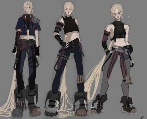 Arcane Clothing Design, Arcane Outfit Design, Arcane Style Outfits, Square Enix Character Design, Arcane Lol Oc, Vi Arcane Inspired Outfit, Arcane Outfits Aesthetic, League Of Legends Outfits, Jinx Arcane Outfit Inspired