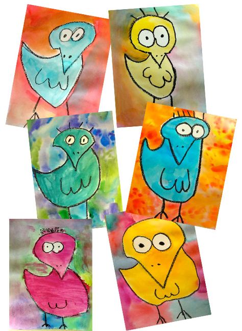 Kids draw and paint a simple bird inspired by American artist, James Rizzi. Art 2nd Grade, James Rizzi, Classe D'art, Kindergarten Art Lessons, Deep Space Sparkle, Art Project For Kids, Kindergarten Art Projects, Artist Photo, Project For Kids