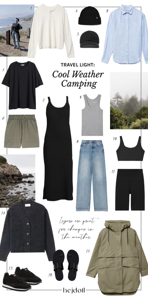 Travel Light Packing, Cool Weather, Summer Camping, Camping Outfits, Minimalist Wardrobe, Cool Summer, Camping Trip, Mode Inspo, Travel Light