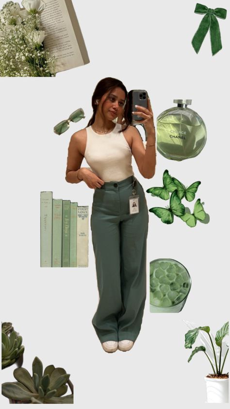 A simple work outfit with my basic white tank top and olive green pants matching it up with my white AF1s 🫒 Basic White Tank Top, Af1 Outfit, Green Pants Outfit, Simple Work Outfits, Simple Work, Olive Green Pants, Green Pants, White Tank Top, White Tank