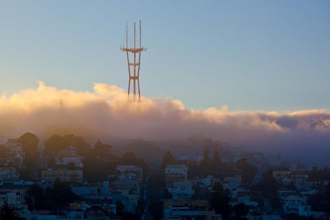 Sutro Tower can be seen from nearly anywhere in the city and has become an accepted and even cherished piece of our local skyline. The top of the tower is 1,814 ft above Sea Level, that’s nearly 1,000 ft above the iconic Transamerica Pyramid. When television companies had the tower built in 1972, it was considered a monstrosity by most accounts.  Herb Caen famously wrote,  “I keep waiting for it to stalk down the hill and attack the Golden Gate Bridge.” Sutro Tower Tattoo, Tower Tattoo, Sutro Tower, Transamerica Pyramid, Architecture Series, Tower Building, Urban City, San Francisco Bay, City Streets